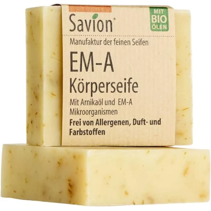 Savion EM-A Körperseife, mit effektiven Mikroorganismen, für Allergiker, ohne Duftstoffe, Vegan & Palmölfrei, Tierversuchsfrei, 80g Ideal bei Juckreiz und Hautreizungen. Made in Germany – Bild 1
