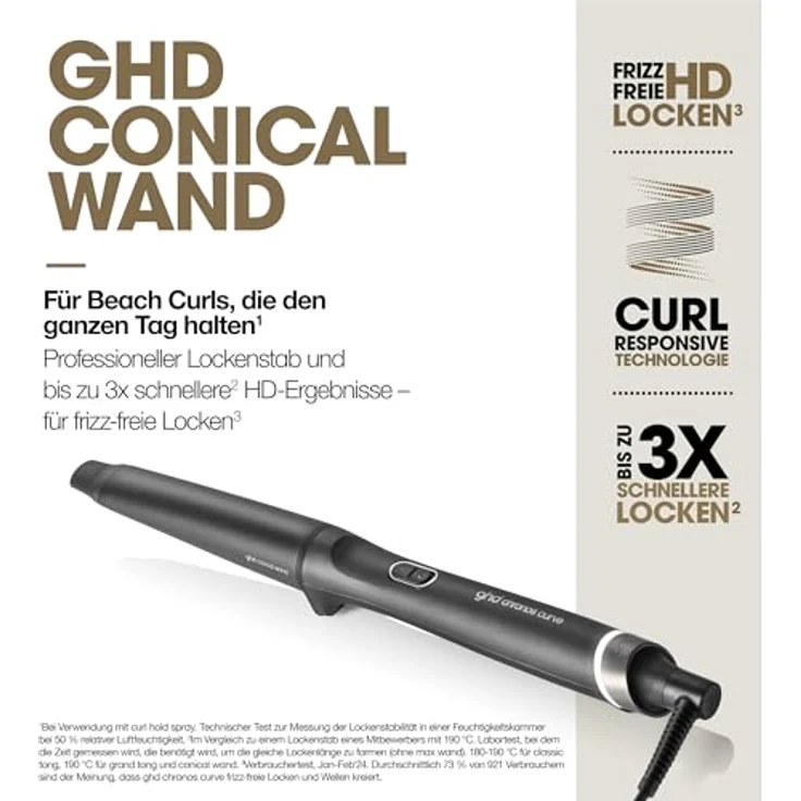 ghd chronos curve conical wand, professioneller Lockenstab in Schwarz mit 23-28 mm Durchmesser, HD Curl-responsive Technologie, bis zu 3x schnellere Ergebnisse für Beach Waves, ideal für alle Haarlängen – Bild 3