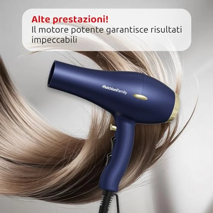 Melchioni PLATINUM STYLE Haartrockner, 2300W mit Auto-Abschaltung, 2 Geschwindigkeitsstufen, Kaltluftfunktion, Diffusor und Konzentrator – Bild 6