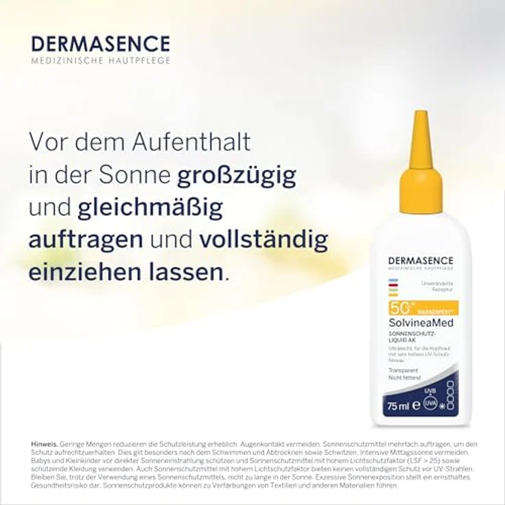 DERMASENCE SolvineaMed Sonnenschutz-Liquid AK LSF50plus, 75 ml - Wasserfest, ultraleicht, fettfreier Sonnenschutz für die Kopfhaut mit sehr hohem UV-Schutz - vegan und schweißresistent – Bild 3