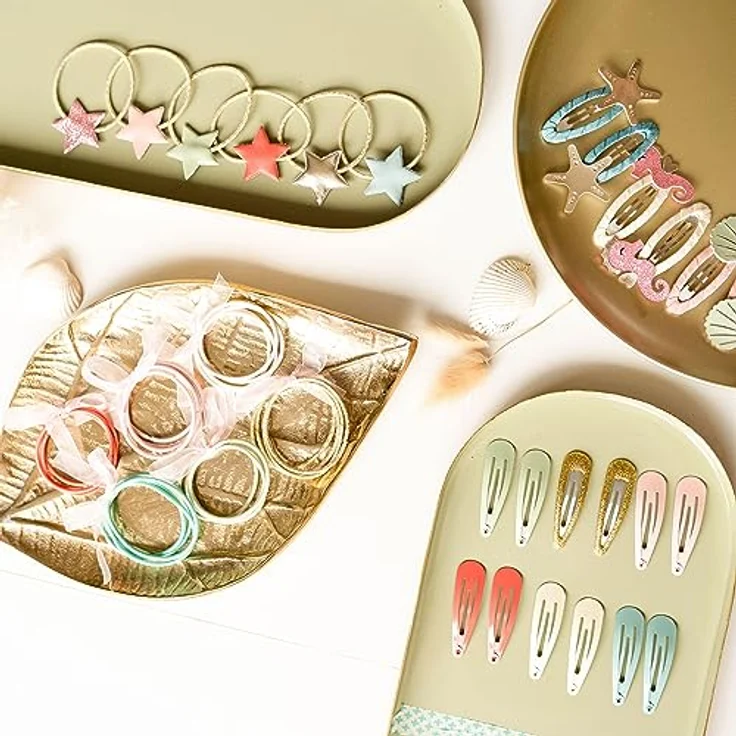 Papierdrachen Haarspangen und Haargummis Set, 48-teilig, mit Glitzer und Stoffbezug, Meerjungfrau-Design, langlebig und robust, für lange und feine Haare – Bild 4
