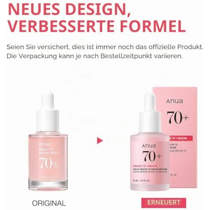 Anua Peach 70% Niacin Serum, hydratisierendes Gesichtsserum mit Poren- und Faltenverfeinerung, 30 ml – Bild 2