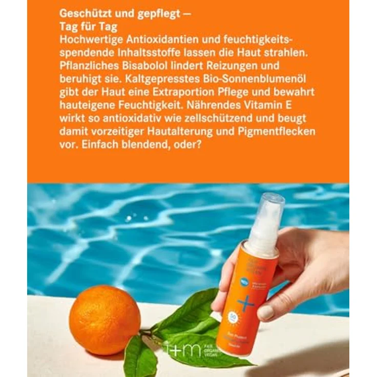 i+m® Sun Protect LSF 50, BIO Sonnencreme für das Gesicht mit Bisabolol & Vitamin E, mineralischer Zink UV Schutz, vegan, 50ml – Bild 4