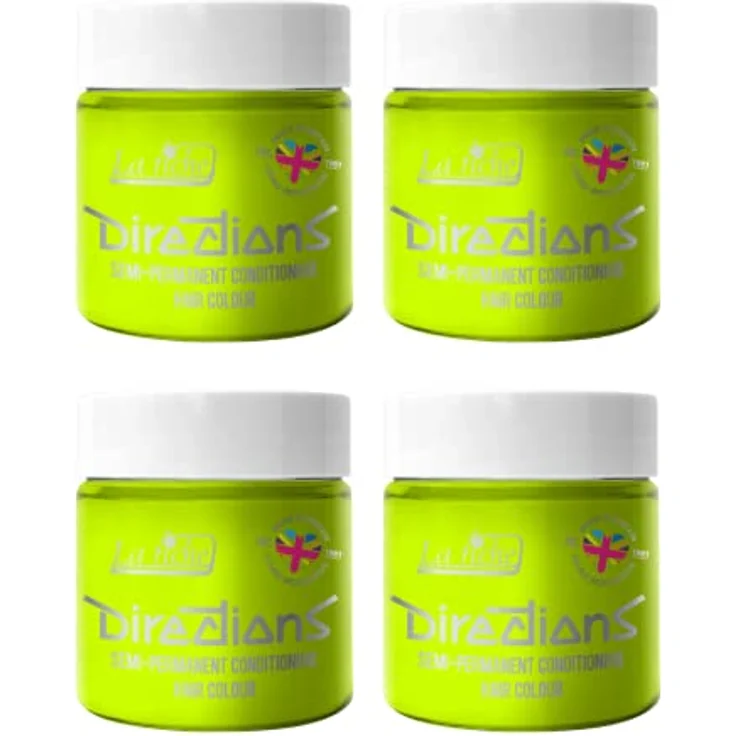 La Riche Directions Semipermanente Haarfarbe, 100 ml Dose, 4 Packung, Fluorescent Lime, manipulationssicherer Deckel, inklusive Anleitung, nicht an Tieren getestet – Bild 1