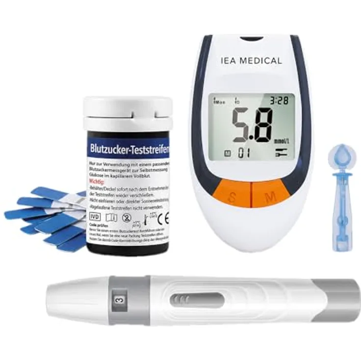 IEA Medical Blutzuckermessgerät AC-309, Komplettset inkl. 50 Teststreifen, 50 Lanzetten und Etui für einfache Selbstkontrolle zuhause