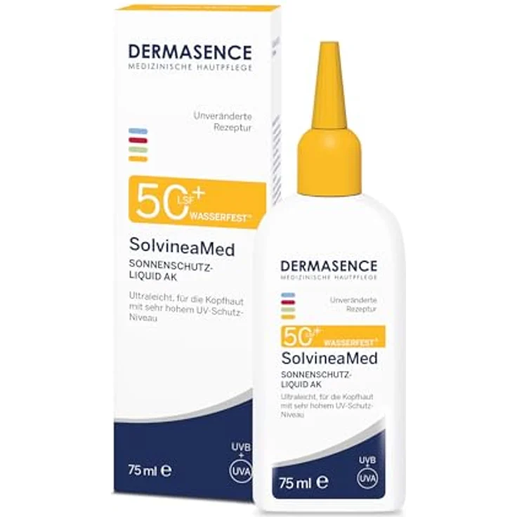 DERMASENCE SolvineaMed Sonnenschutz-Liquid AK LSF50plus, 75 ml - Wasserfest, ultraleicht, fettfreier Sonnenschutz für die Kopfhaut mit sehr hohem UV-Schutz - vegan und schweißresistent – Bild 1