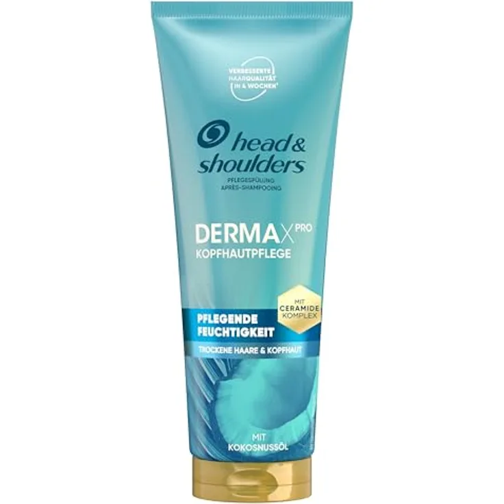 Head & Shoulders DermaXPro Pflegende Feuchtigkeit Leichte Spülung 220ml mit Kokosöl & Ceramide-Komplex für Trockene Kopfhaut; Hilft, die Hautbarriere zu Stärken für Schuppenfreies, Gepflegtes Haar, Conditioner