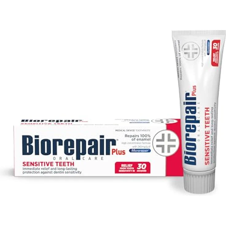 Biorepair Plus Sensitive Teeth Zahnpasta für empfindliche Zähne, 75 ml, stärkt Zahnschmelz und reduziert Empfindlichkeit – Bild 1