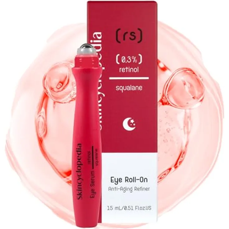 Skincyclopedia Retinol Augen Roll On kühlend mit Squalan und Hyaluronsäure, Anti-Aging Augenserum gegen Falten und Augenringe, 15ml