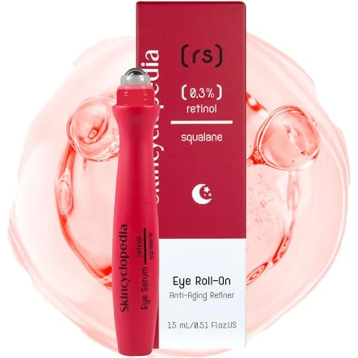 Skincyclopedia Retinol Augen Roll On kühlend mit Squalan und Hyaluronsäure, Anti-Aging Augenserum gegen Falten und Augenringe, 15ml – Bild 1