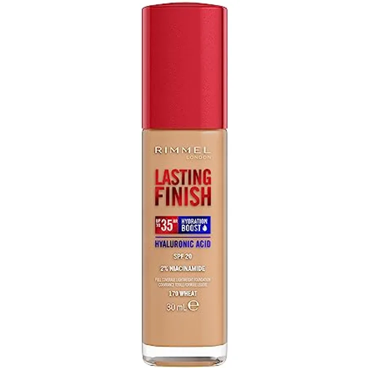 Rimmel London Lasting Finish 35 Hour, 170 Wheat Foundation, langanhaltend, feuchtigkeitsspendend, vegane Formel, volle Deckkraft, 30 ml