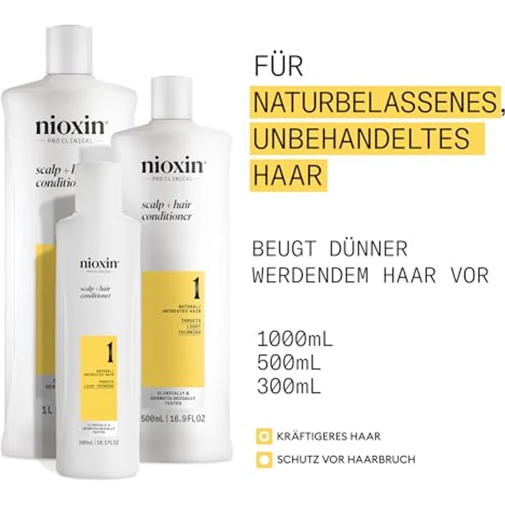 NIOXIN Scalp + Hair System 1 Conditioner - Haarspülung für unbehandeltes Haar. Beugt dünner werdendem Haar vor - mit Biotin, Koffein & Niacinamid (300 ml) – Bild 2