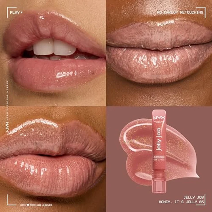 NYX Professional Makeup Jelly Job Peptide Infused Jelly Gloss Lipgloss 8 ml, Farbe 05 - HONEY ITS JELLY, hoher Glanz und pflegende Formel – Bild 2