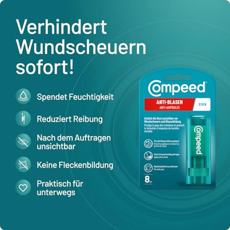 Compeed Anti-Blasen Stick, unsichtbarer Schutz vor Blasenbildung, reduziert Reibung, 8ml – Bild 3