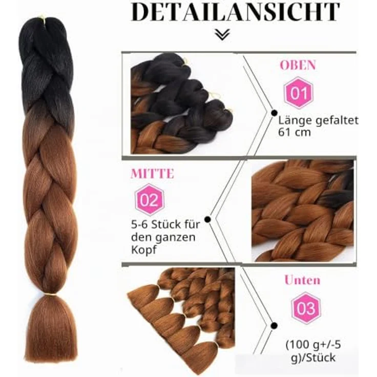 Shangxiu Braids Extensions 24" Braun, 6 Packs Hitzebeständige Haarverlängerungen zur individuellen Frisurgestaltung – Bild 4
