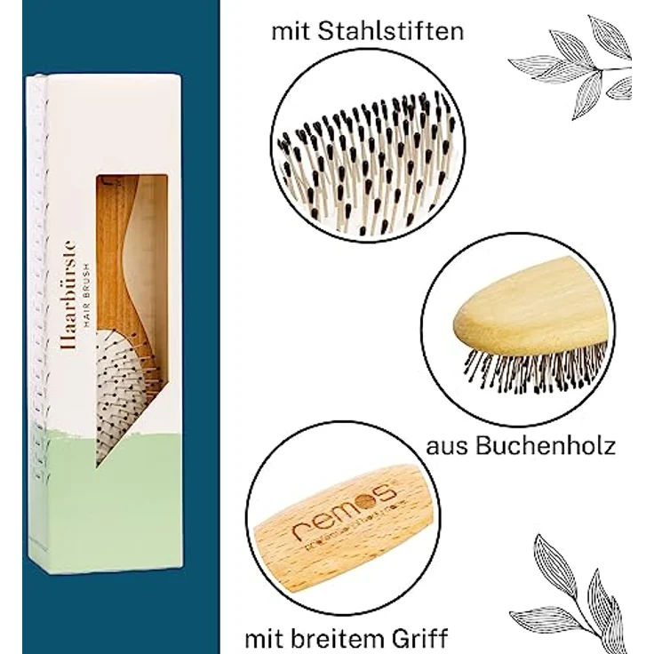 remos professional body care REMOS breite Haarbürste mit Stahlstiften und Noppen, schonende Haarpflege, geeignet für alle Haartypen, 23 cm – Bild 2