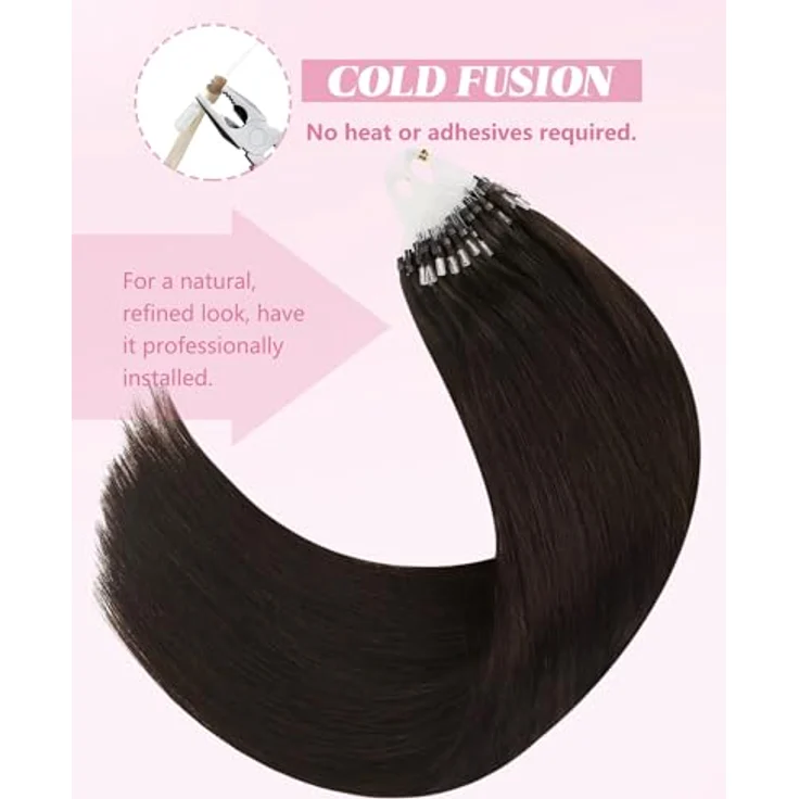 YoungSee 60 cm Microring Extensions Echthaar Dunkelbraun, Kaltfusion Haarverlängerung, 50g Remy Echthaar für Damen – Bild 5
