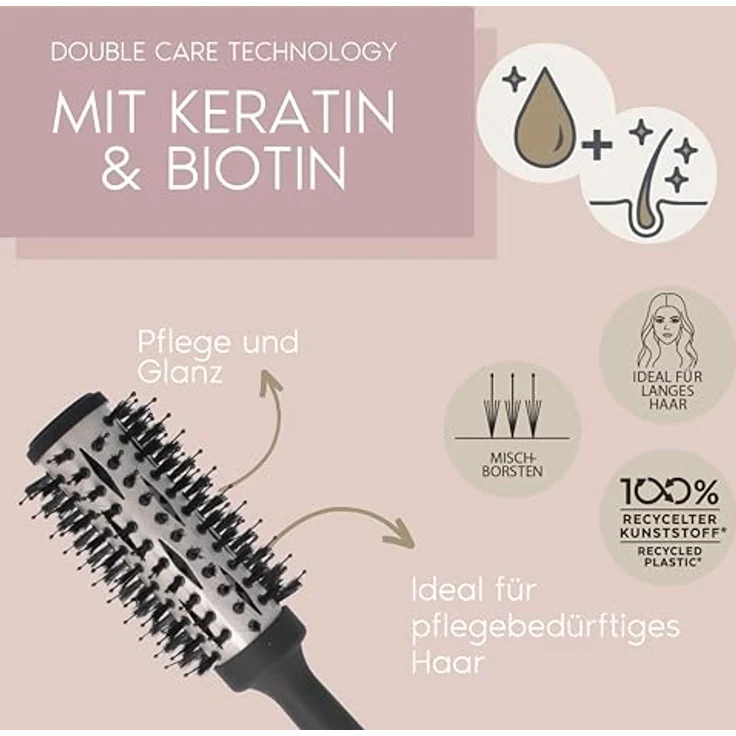 PARSA Beauty Professional Wirkstoffbürste Keratin + Biotin (Rundföhnbürste 33mm) - Haarbürste zum Glätten und Pflegen - Wildschweinborsten mit Keratin und Biotinangereichert – Bild 2