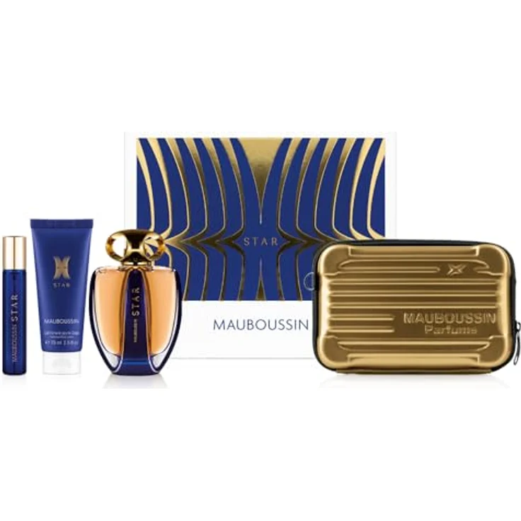 Mauboussin Prestige 2024 Star Set, Eau de Parfum 90 ml, Körpermilch 75 ml, Travel Spray 20 ml, elegante goldene Umhängetasche – Bild 1