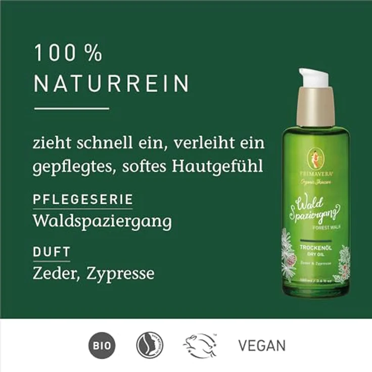 Primavera Körperöl Waldspaziergang, Trockenöl mit Bio-Pflanzenkraft, 100 ml – Bild 2