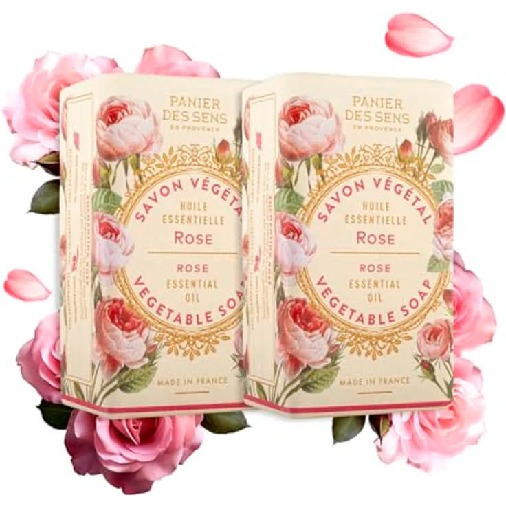 Panier des Sens Rose Seifenstück, Hand & Körperseife mit Olivenöl, 97% natürliche Inhaltsstoffe, 2x150g – Bild 1