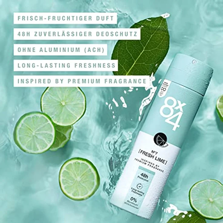 8X4 N°7 Fresh Lime Deospray (150 ml), frisch-fruchtiger Duft, Deo ohne Aluminium (ACH), Deodorant mit 48h Schutz für jeden Hauttyp – Bild 2