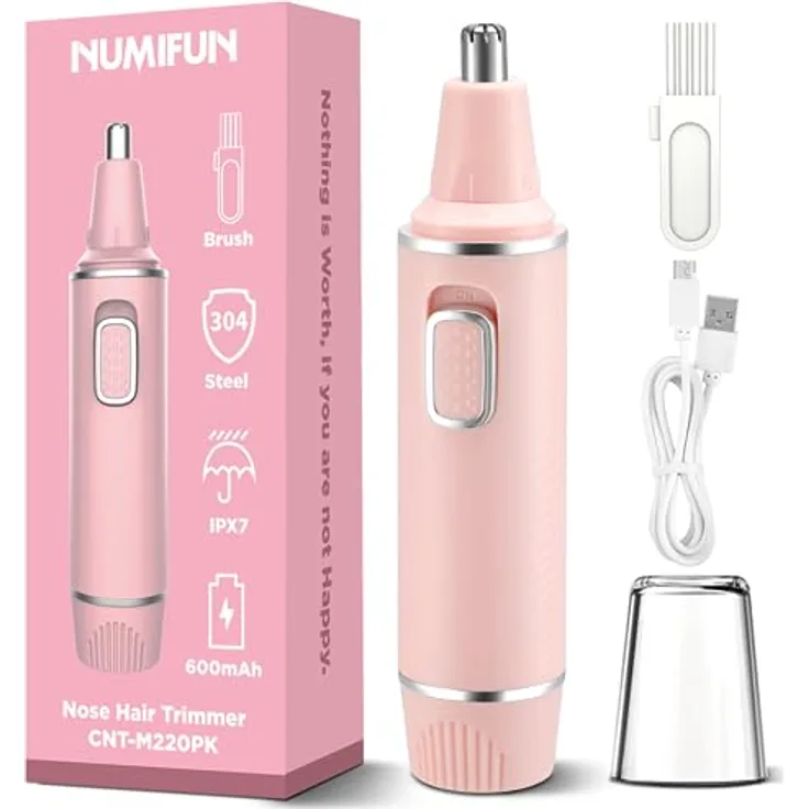 NUMIFUN Nasenhaartrimmer Frauen, Professioneller Schmerzloser Ohr- und Nasenhaarschneider, Typ-C Wiederaufladbar, Dual Edge Klingen, IPX7 Wasserdicht, Einfache Reinigung, Rose