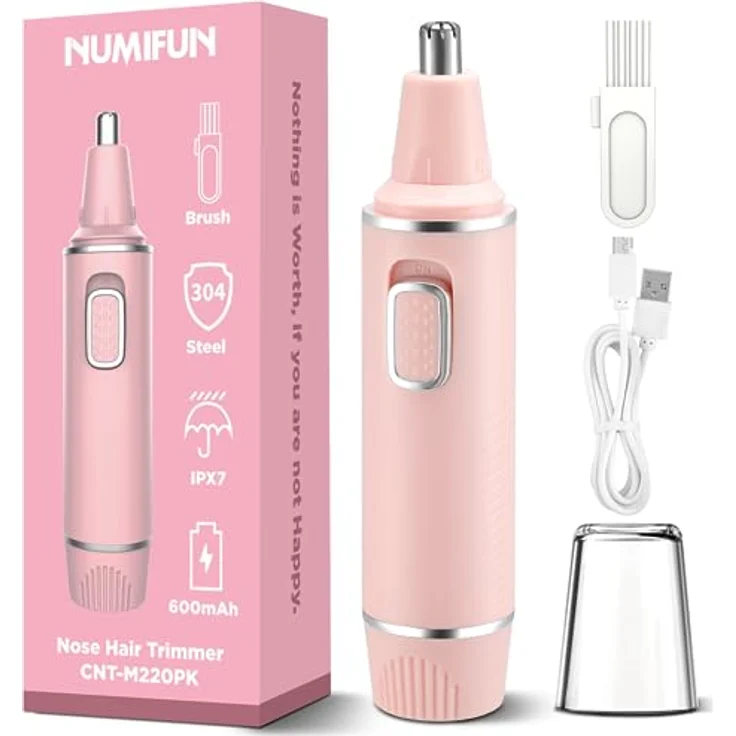NUMIFUN Nasenhaartrimmer Frauen, Professioneller Schmerzloser Ohr- und Nasenhaarschneider, Typ-C Wiederaufladbar, Dual Edge Klingen, IPX7 Wasserdicht, Einfache Reinigung, Rose – Bild 1