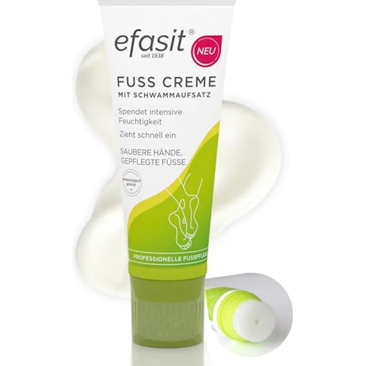 Efasit efasit Fußcreme mit Schwammaufsatz, Urea Fusscreme für trockene Füße, Anwendung ohne klebrige Hände, 75 ml