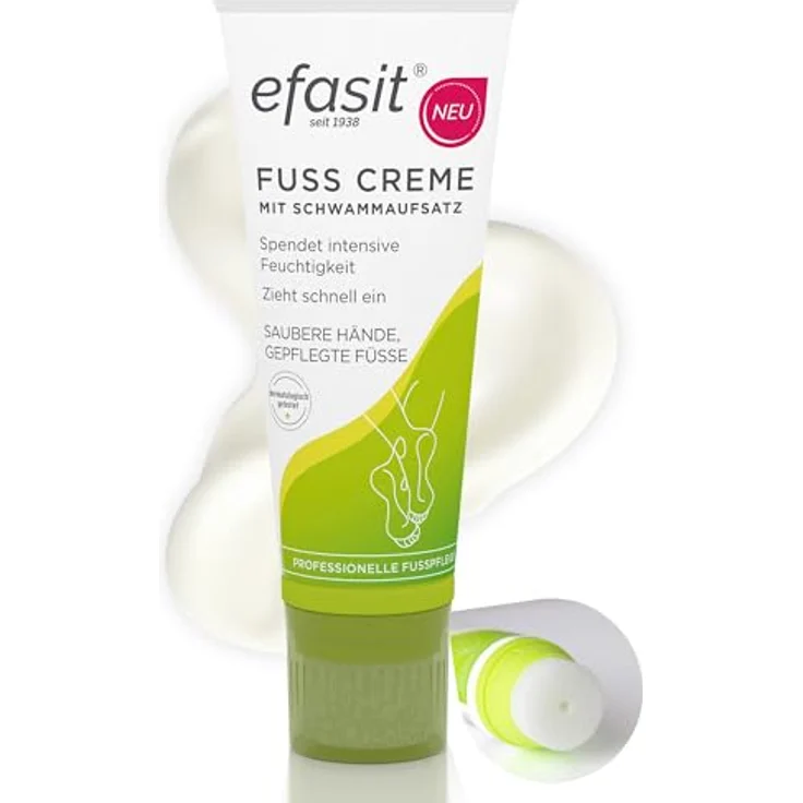 Efasit efasit Fußcreme mit Schwammaufsatz, Urea Fusscreme für trockene Füße, Anwendung ohne klebrige Hände, 75 ml – Bild 1