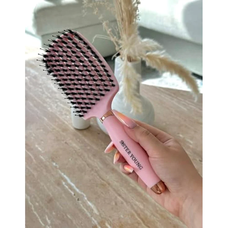 Sister Young OVIA PINK BV - Professionelle Haarbürste mit Wildschweinborsten und belüftetem Körper für sanftes Entwirren und Glanz – Bild 10