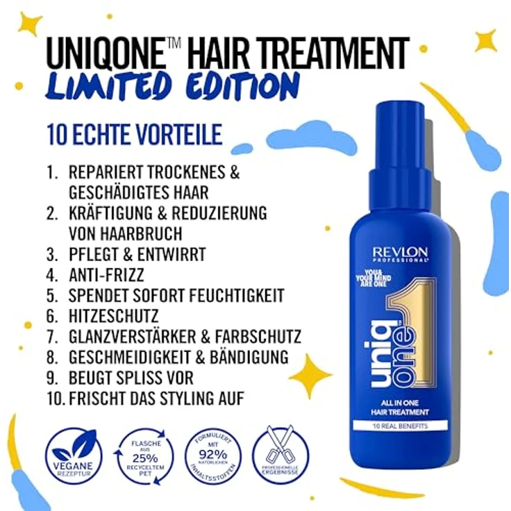 REVLON PROFESSIONAL UniqOne Hair Treatment Limited Edition, 150 ml, Leave in Haarkur für bessere Kämmbarkeit & Glanz, Anti Frizz Spray mit Hitzeschutz, vegan – Bild 2