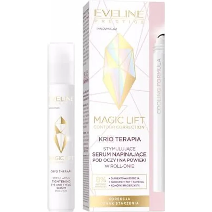 Eveline Cosmetics Magic Lift Augen- & Lidserum mit Diamant-Essenz und Koffein, Sofortige Hautstraffung & Feuchtigkeit, Roll-On 30ml
