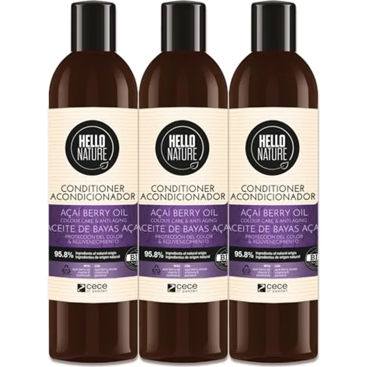 P-Beauty Naturkosmetik Conditioner mit Acai Beere, Haarspülung für Farbschutz und Regeneration, 3x 300ml – Intensive Pflege für glänzendes und geschmeidiges, coloriertes Haar