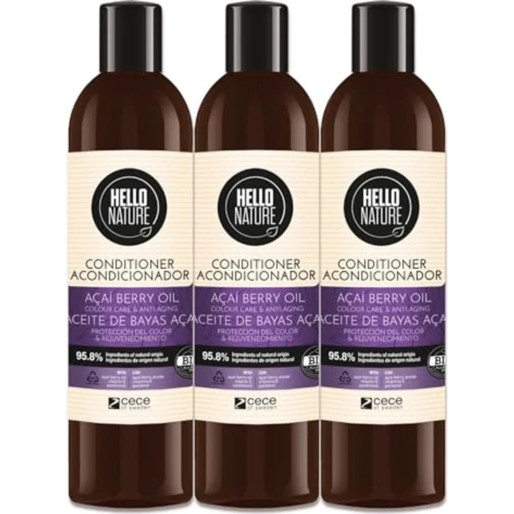 P-Beauty Naturkosmetik Conditioner mit Acai Beere, Haarspülung für Farbschutz und Regeneration, 3x 300ml – Intensive Pflege für glänzendes und geschmeidiges, coloriertes Haar – Bild 1