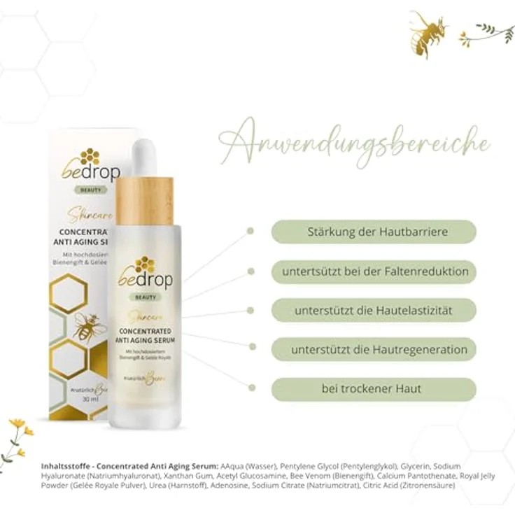 bedrop Concentrated Anti Aging Serum mit Bienengift & Gelée Royal hochdosiert - Reine Imker Qualität ohne Zusatzstoffe (3x 30 ml Sparset) – Bild 4