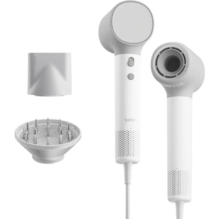 Laifen Neo Haartrockner mit 110.000 U/Min Bürstenlosem Motor, 200 Mio. Negative Ionen, 2 Magnetische Düsen, Ultraleichtes Design, Weiß