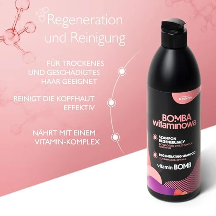JOANNA Vitamin Bomb Regenerierendes Shampoo für geschädigtes und trockenes Haar, 500 ml, vegan, mit Vitamin E, feuchtigkeitsspendend und regenerierend – Bild 2