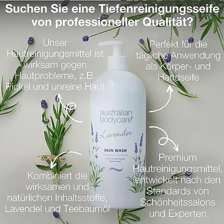 Australian Bodycare Lavender & Teebaumöl Duschgel Professional 1000 ml - Für weiche, unreine Haut, ideal vor Haarentfernung mit Wachs/Rasur – Bild 2