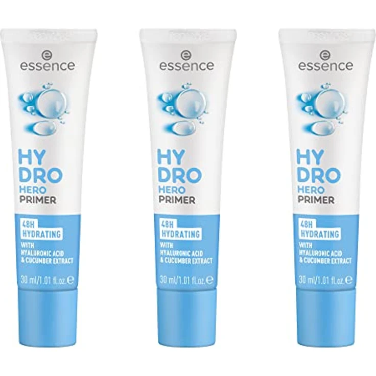 essence HYDRO HERO PRIMER, feuchtigkeitsspendender Primer mit Hyaluronsäure, vegan, ölfrei, ohne Alkohol und Parabene, 3er Pack (3x30ml), Weiss – Bild 1