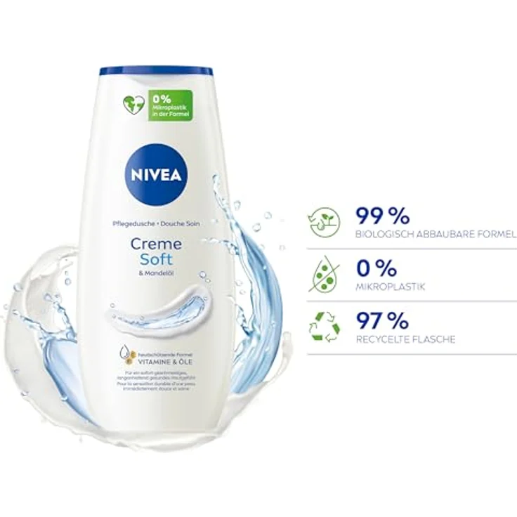 NIVEA Creme Soft Pflegedusche, 250ml - Duschgel mit Mandel-Öl und pH-hautneutraler Formel, 99% biologisch abbaubar, blau – Bild 3