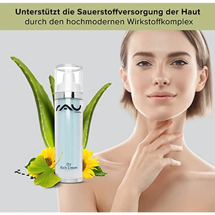 RAU Cosmetics RAU O2 Rich Cream 50 ml - Feuchtigkeits-Creme für Sehr Trockene Haut mit Peptid, Aloe Vera, Ginkgo - Für fahle und trockene Haut, durchblutungsfördernd, rosiger Teint – Bild 3