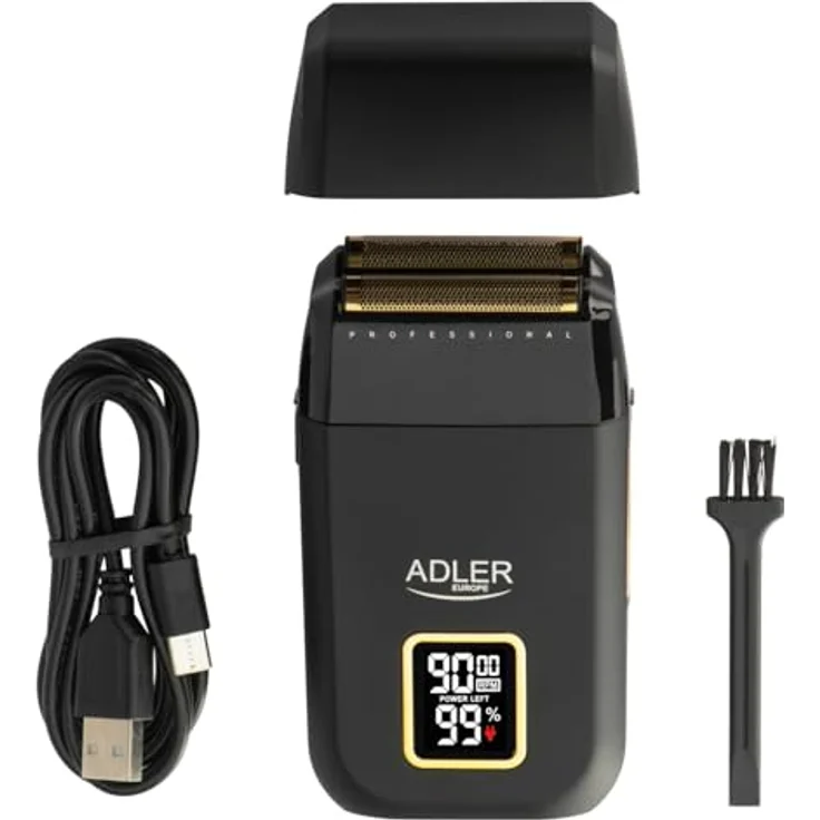 ADLER EUROPE Elektrorasierer AD 2947, Profi-Folienrasierer mit 3 Stufen, LCD-Display, USB-C, Dual-Doppelkopf, Gold/Schwarz, inkl. Reinigungsbürste und Klingenschutz – Bild 12