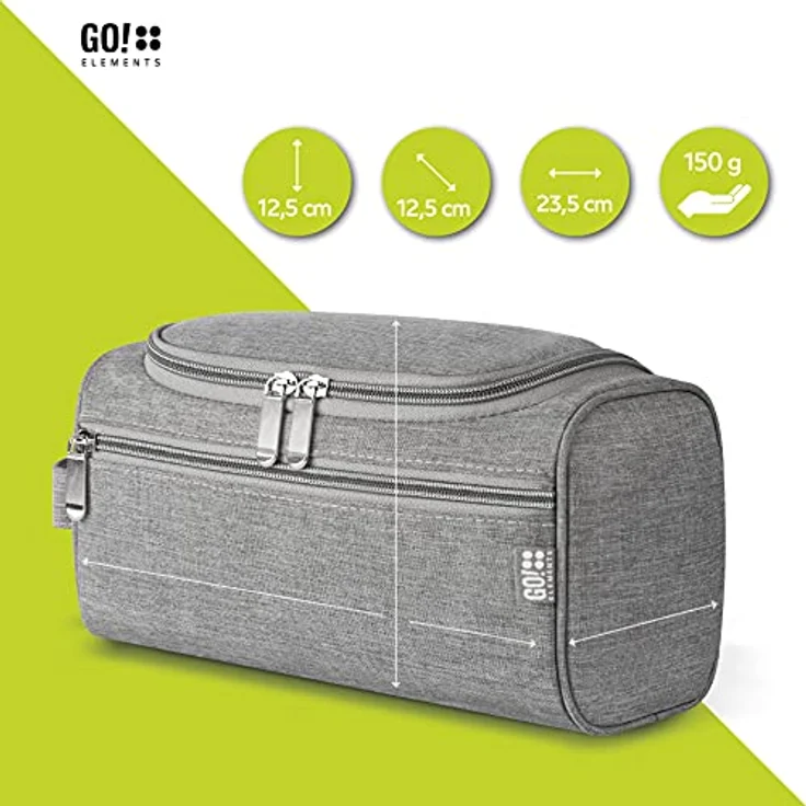 GO!elements® Smart Kulturbeutel Männer Kulturtasche zum Aufhängen Herren & Damen - Kosmetiktasche Männer Frauen für Koffer & Handgepäck - Waschtasche Reise-Tasche, Farbe:Grau – Bild 5