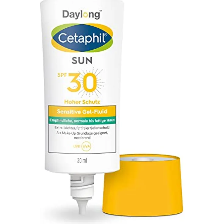 CETAPHIL SUN Sensitive Gel-Fluid SPF 30, 30ml, Sonnenschutz für empfindliche bis fettige, zu Sonnenallergie neigende Haut, Hochwirksame Sonnencreme für das Gesicht, Frei von Parfüm und Emulgatoren