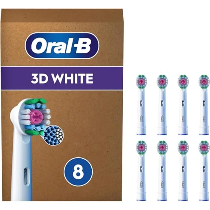 Oral-B 3D White, elektrische Zahnbürstenköpfe, 8 Ersatzbürstenköpfe mit Polierschale zur Aufhellung und Entfernung von Flecken, geeignet für Briefkastengröße