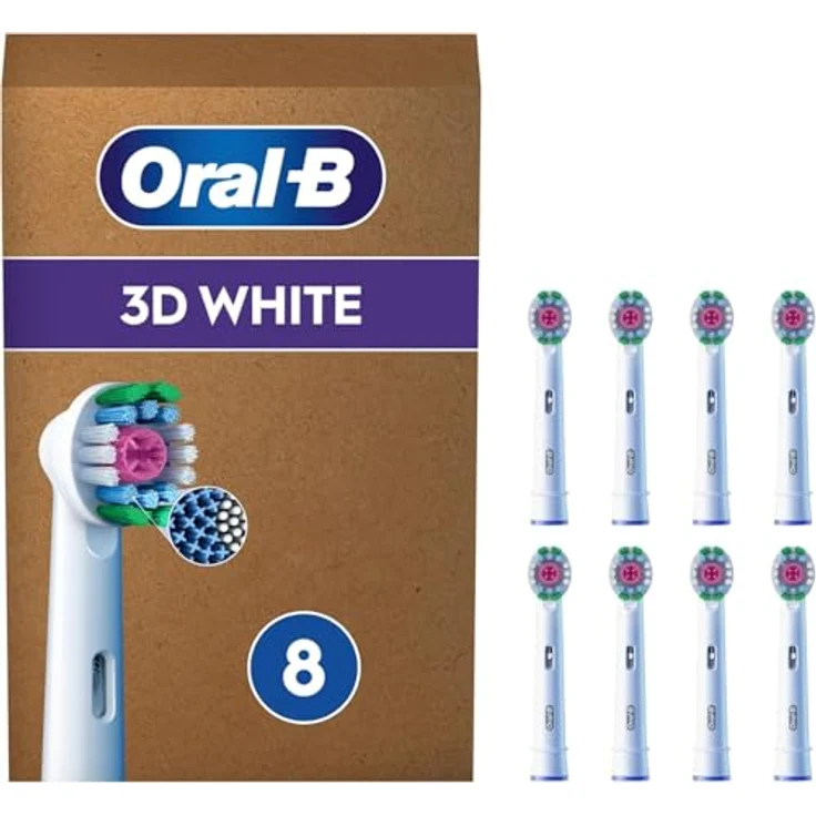 Oral-B 3D White, elektrische Zahnbürstenköpfe, 8 Ersatzbürstenköpfe mit Polierschale zur Aufhellung und Entfernung von Flecken, geeignet für Briefkastengröße – Bild 1