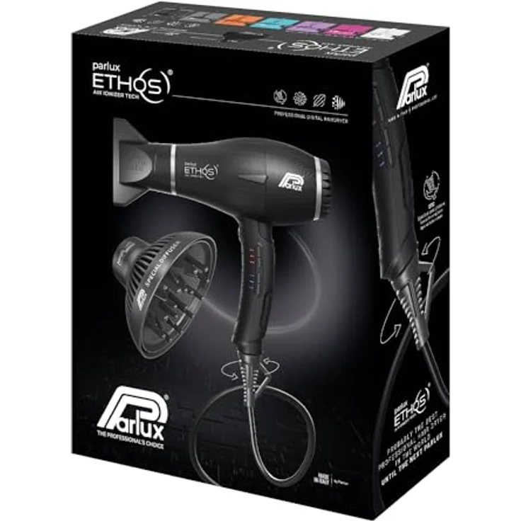 Parlux Ethos Haartrockner, schwarz mit Magic Sense Diffusor, 2300 Watt, 9 Einstellungen – Bild 3