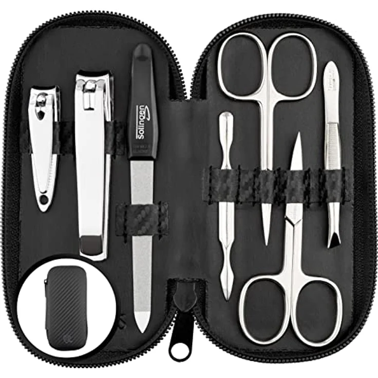 marQus Maniküre Set Solingen, 7-teiliges Nagelset mit Kunstleder Etui, glanzvernickelter Stahl, scharfe Scheren für präzise Nagelpflege – Bild 1
