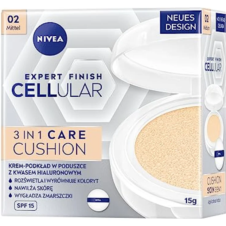 NIVEA Cellular Expert Finish 3in1 Pflege Cushion für mittlere Hauttöne (15 g), Make-up mit Hyaluron, Kollagen-Booster und LSF 15, feuchtigkeitsspendende Cushion Foundation – Bild 1